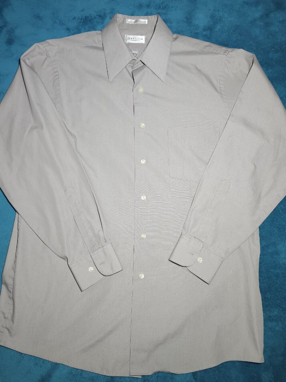 Van Heusen Button Up Long Sleeve Shirt Gray Pocket Collar Regular Fit